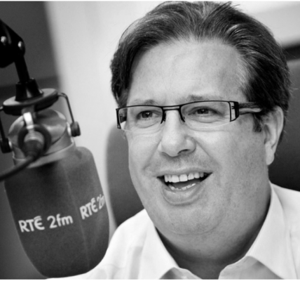 A portrait of Gerry Ryan, a renowned Irish radio and television presenter, known for his engaging personality and influential broadcasting career.