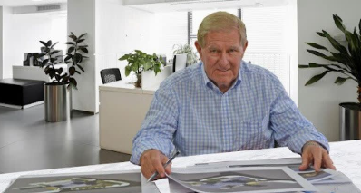 Bob Ell, highlighting his early life as a carpenter, the founding of Leda Group in 1976, his major property developments across Queensland