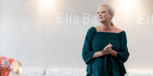 Pippa Hallas, CEO of Ella Baché, sharing insights on balancing leadership in the skincare industry with motherhood, emphasizing empowerment, education, and the importance of self-care.