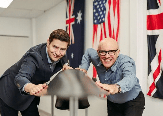 Incoming Uniseed CEO Dr Alastair Hick with outgoing CEO Dr Peter Devine during the leadership transition.